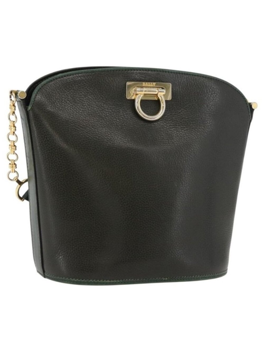 Authentic BALLY Shoulder Bag Leather Green Gold